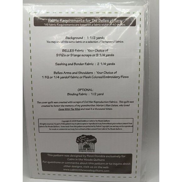 5/$25 CABIN IN THE WOODS QUILTERS PATTERN The Belles Of Tara 53" x 60" CWQ-08-02 - Picture 5 of 7